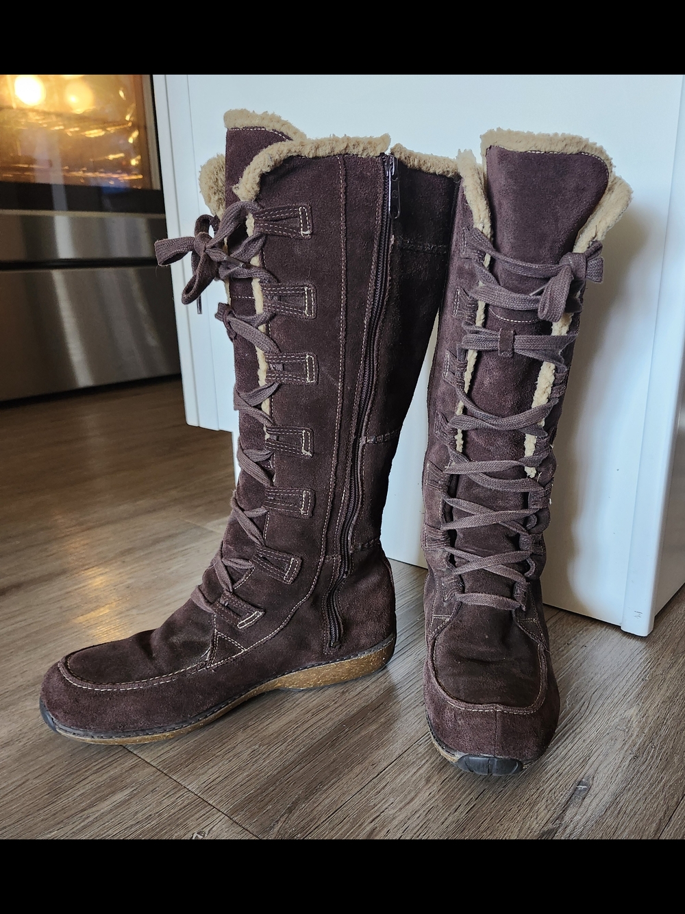 Timberland Women's Tall Brown Suede Lace-Up Winter Boots with Fur Lining - Picture 4 of 11